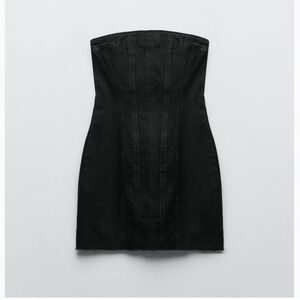 Zara Denim black grey Strapless Dress zip up side cocktail